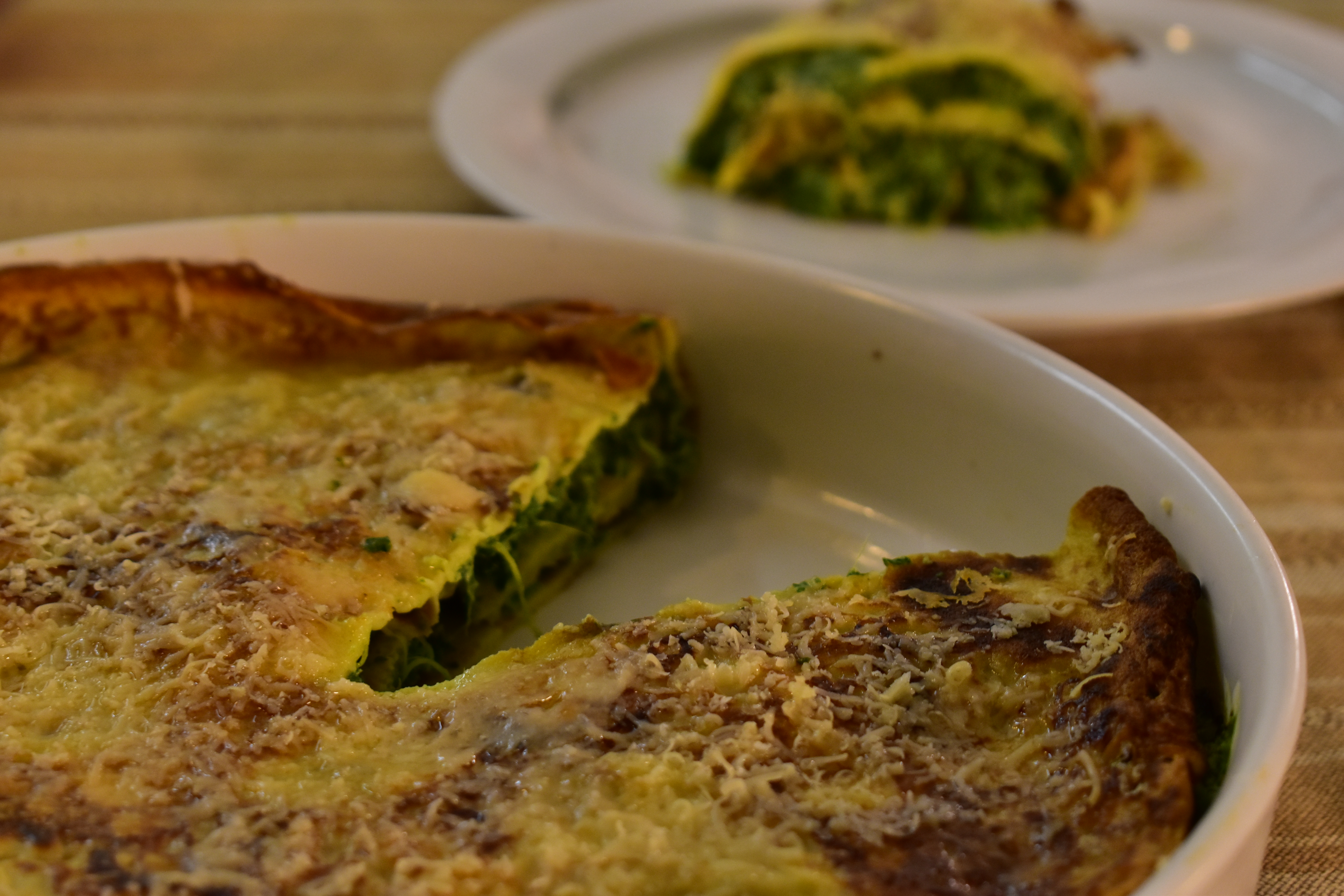 Crepes lasagne with rapini and ricotta