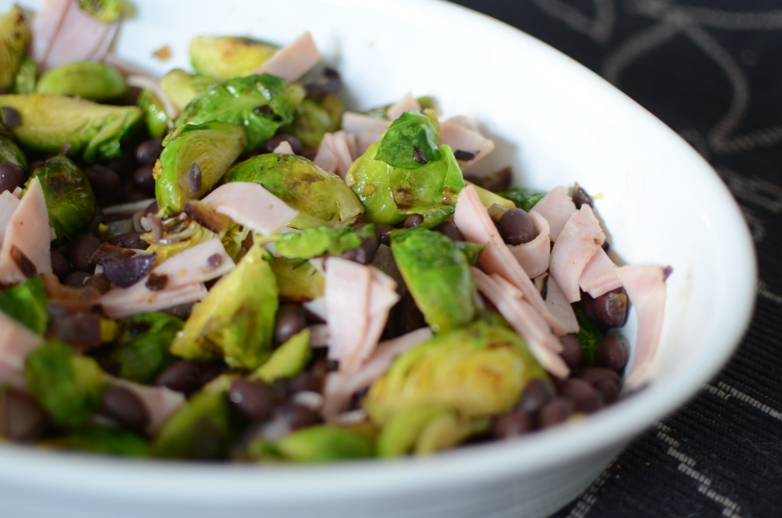 Ham, black beans and Brussels sprouts salad