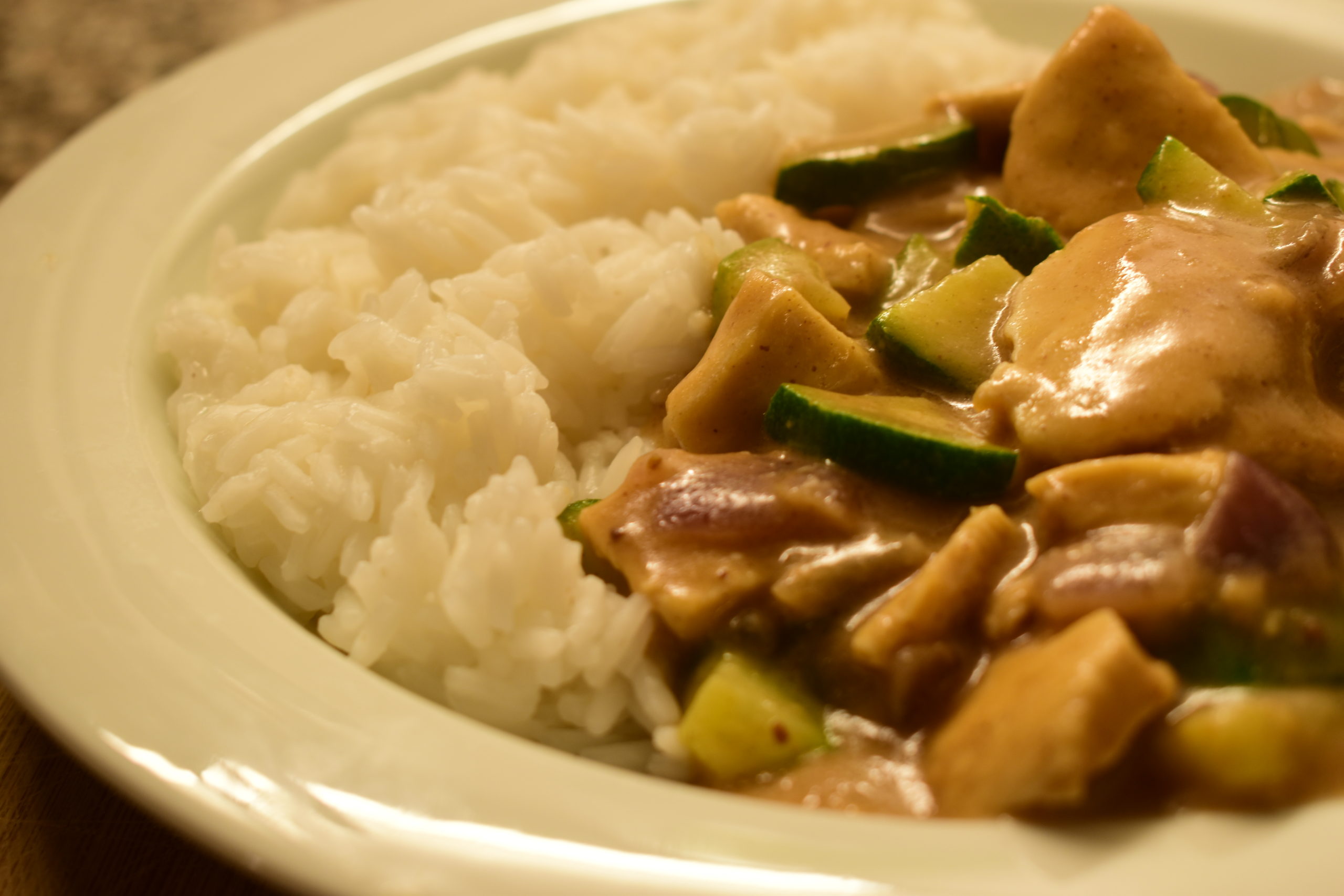 Peanut butter chicken and zucchini with basmati or jasmine rice